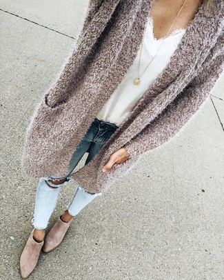 Beige Knit Open Cardigan Outfits For Women: 
