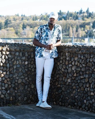 White Print Baseball Cap Outfits For Men: 