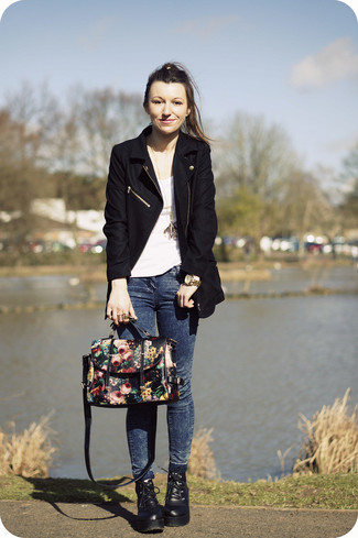 Black Floral Leather Satchel Bag Outfits: 