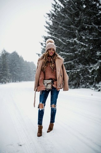 Navy Ripped Skinny Jeans Cold Weather Outfits: 