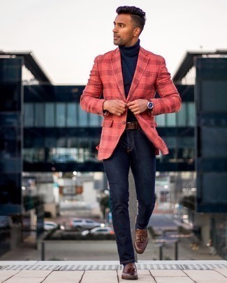 Red Plaid Blazer Outfits For Men: 
