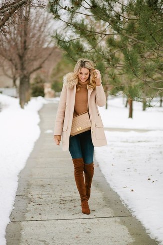 Tan Quilted Leather Crossbody Bag Outfits: 