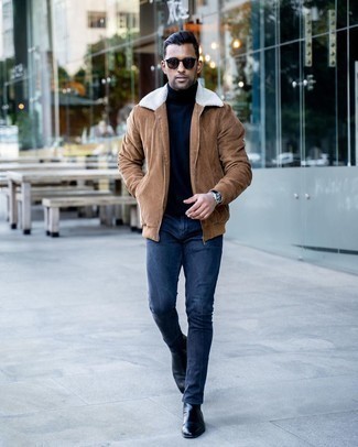 Navy Skinny Jeans Outfits For Men: 