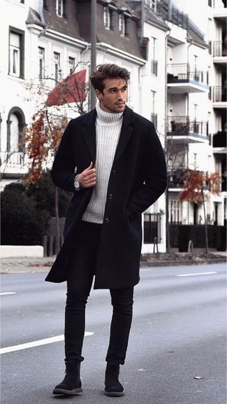 White Knit Wool Turtleneck Outfits For Men: 