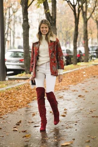 Red Suede Over The Knee Boots Outfits: 
