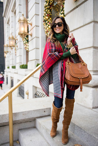 Red and Navy Plaid Shawl Outfits: 