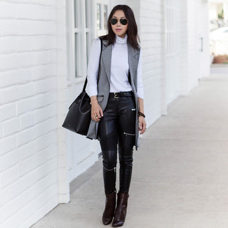 Dark Brown Leather Ankle Boots Outfits: 