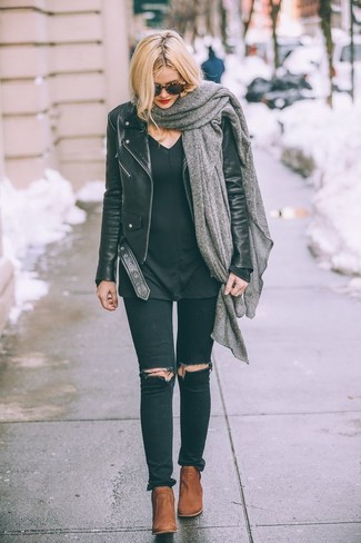 Tobacco Leather Ankle Boots Outfits: 