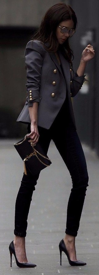 Charcoal Military Jacket Outfits: 