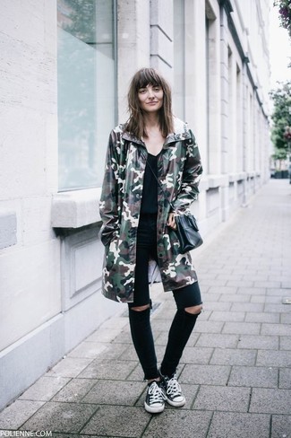 Olive Camouflage Parka Outfits For Women: 