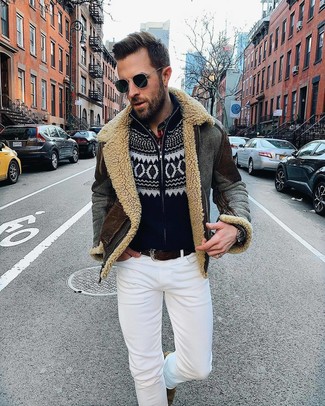 White Skinny Jeans Winter Outfits For Men: 