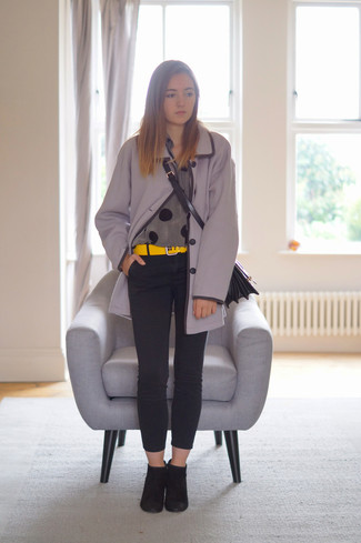 Grey Polka Dot Button Down Blouse Outfits: 