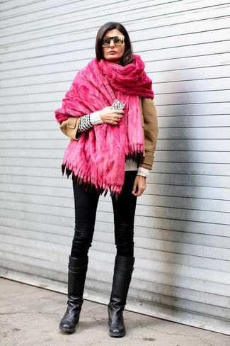 Hot Pink Fur Scarf Outfits For Women: 