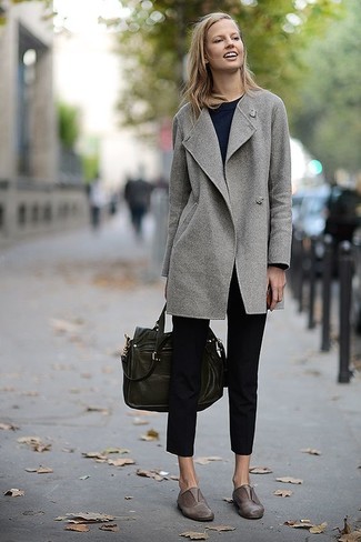 Grey Leather Loafers Outfits For Women: 