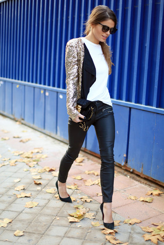 Gold Sequin Blazer Outfits For Women: 