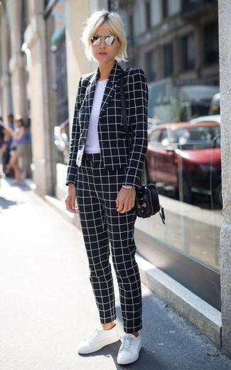 Black and White Check Blazer Outfits For Women: 