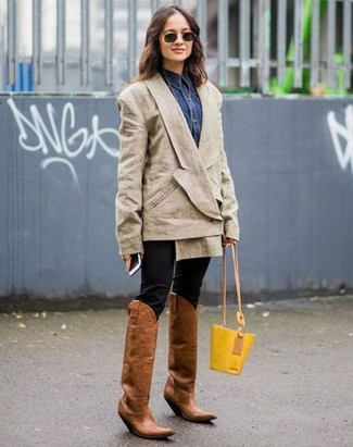 Gold Leather Bucket Bag Outfits: 
