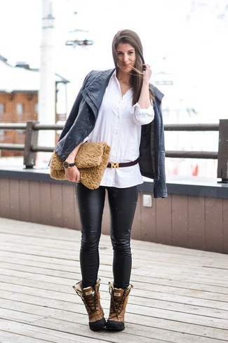 Black Leather Skinny Pants Chill Weather Outfits: 