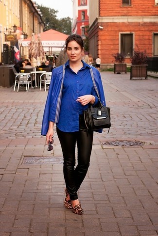 Blue Leather Biker Jacket Outfits For Women: 