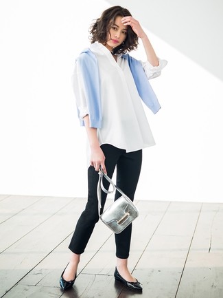 Aquamarine Crew-neck Sweater Outfits For Women: 