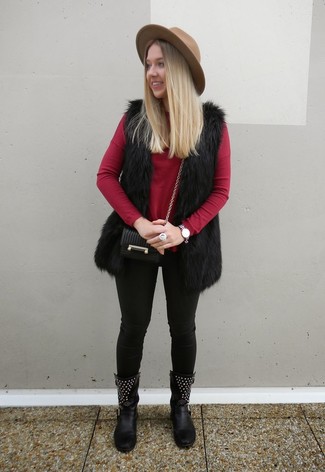 Black Fur Vest Outfits For Women: 