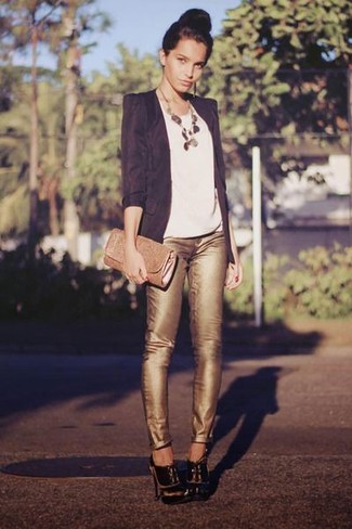 Gold Skinny Pants Outfits: 