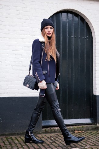 Navy Biker Jacket Outfits For Women: 