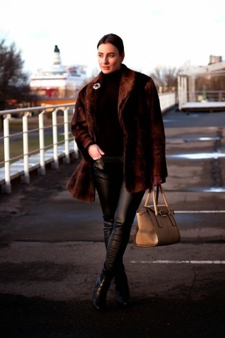 Tan Leather Satchel Bag Winter Outfits: 