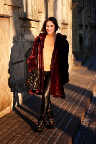Burgundy Fur Coat Outfits: 