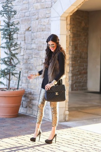 Charcoal Fur Vest Outfits For Women: 