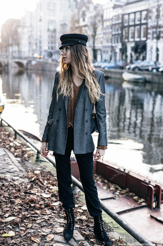 Double Breasted Blazer with Skinny Pants Outfits: 