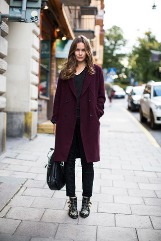 Dark Purple Coat Outfits For Women: 