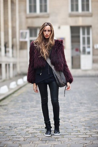 Purple Fur Jacket Outfits: 