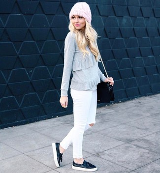 White Ripped Skinny Jeans Outfits: 