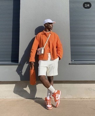 Orange Henley Shirt Outfits For Men: 