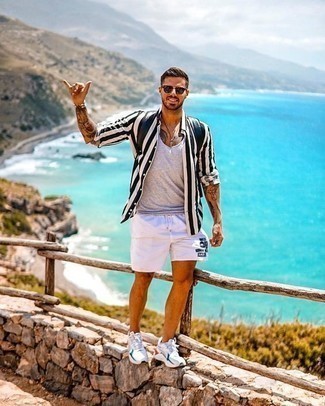 White and Black Sports Shorts Outfits For Men: 