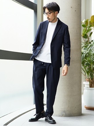 Boss Solid Two Piece Wool Suit Bright Navy
