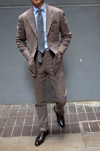 Plaid Slim Fit Two Piece Wool Blend Suit Brown