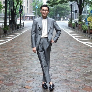 Portfolio Light Grey Sharkskin Slim Fit Suit