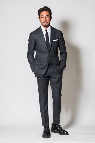 gray suit black shoes