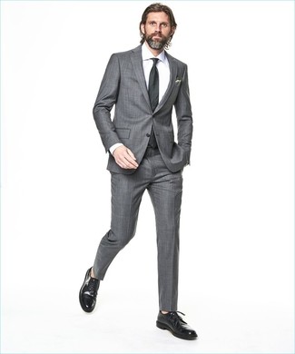 gray suit black shoes
