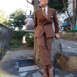 Brown Stripe Trim Fit Wool Suit