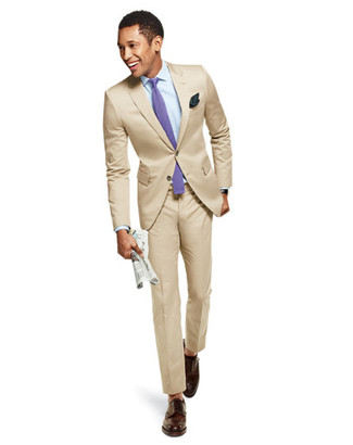 Tan Solid Two Button Side Vent Modern Fit Suit