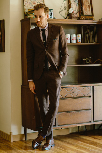 Huge Genius Micro Textured Slim Fit Two Piece Suit Brown