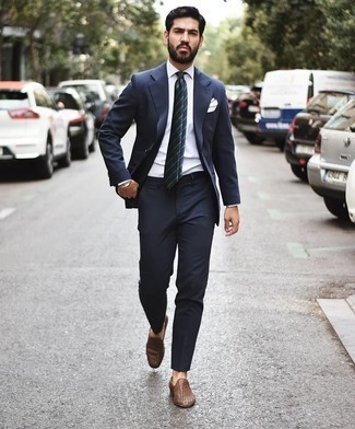 Navy Suit with Brown Woven Leather Loafers Outfits (8 ideas & outfits ...