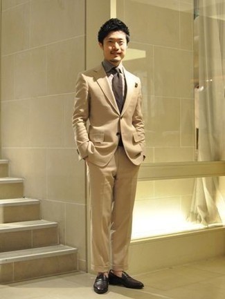 Slim Fit Tan Sharkskin Suit