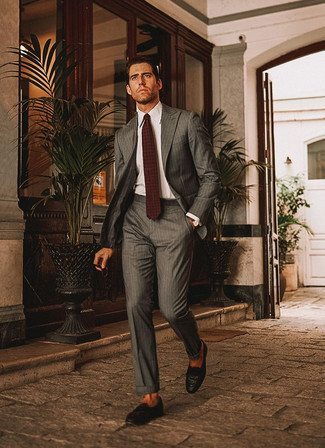 Striped Two Piece Suit Grey