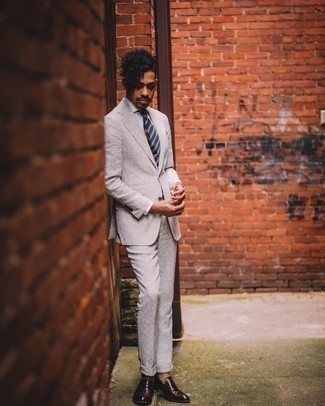 Plaid Wool Two Piece Suit Light Gray