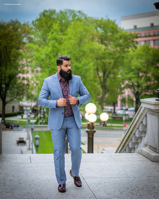 Navy No Show Socks Outfits For Men: If you're looking to take your casual game to a new height, team a light blue suit with navy no show socks. And if you wish to instantly amp up this ensemble with one piece, add dark brown leather loafers to the mix.