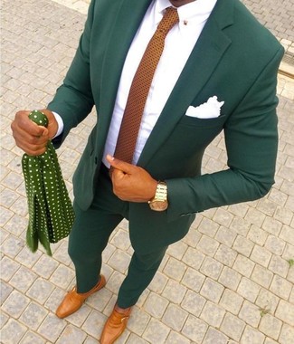 Monks Outfits: A dark green suit and a white dress shirt are robust sartorial weapons in any gentleman's wardrobe. Make this look more functional by finishing with monks.